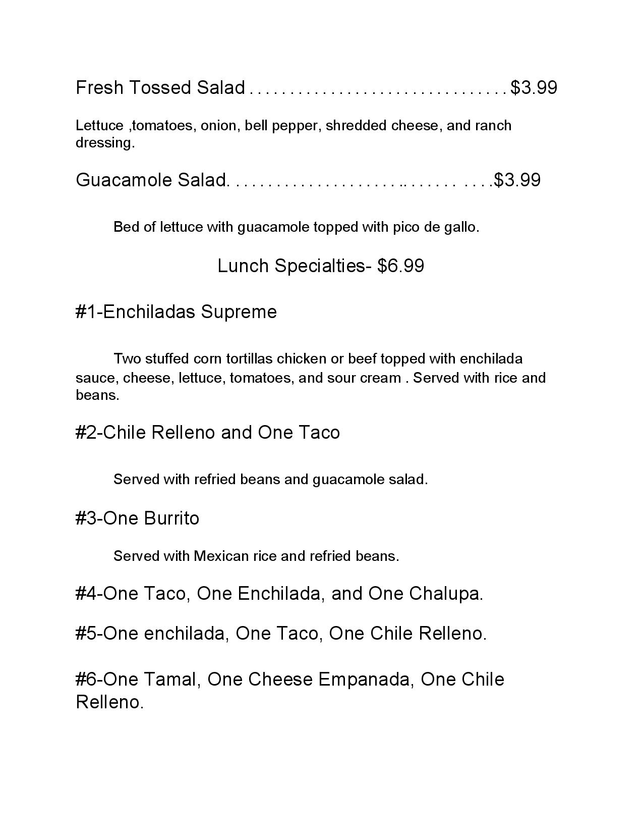 El Tequila Bar & Grill Restaurant Menu
